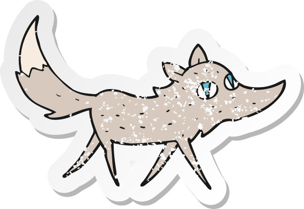 复古心疼贴纸的卡通小狼图片下载