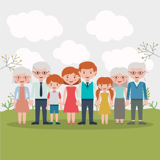 母亲，父亲，女儿，儿子和祖父母图片下载