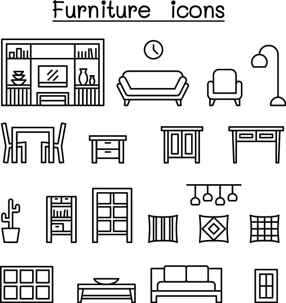 家具家居装饰物品图标设置在薄图片下载