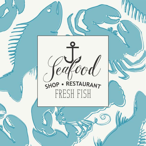 海产标语，上面有海产居民和文字图片下载