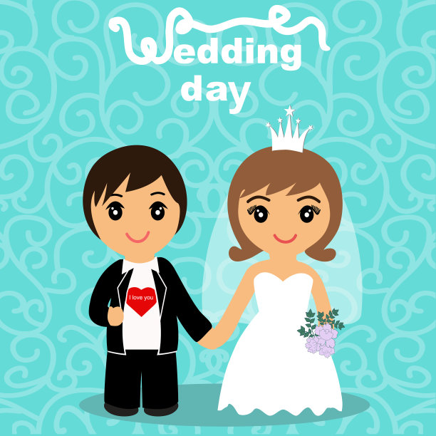 婚礼贺卡上印有新娘和新郎图片下载