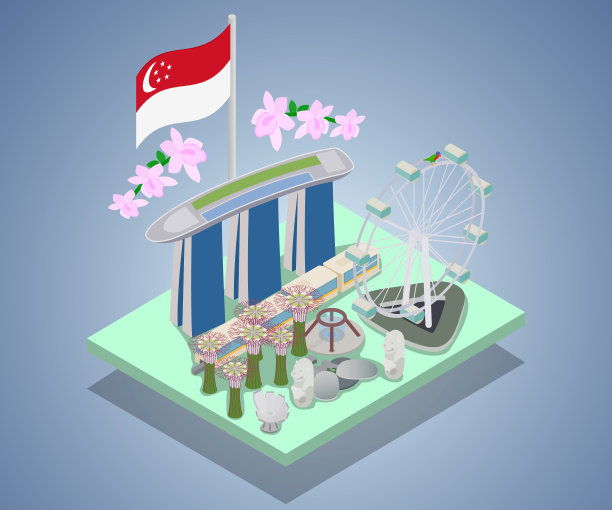 新加坡概念旗帜等距风格图片下载
