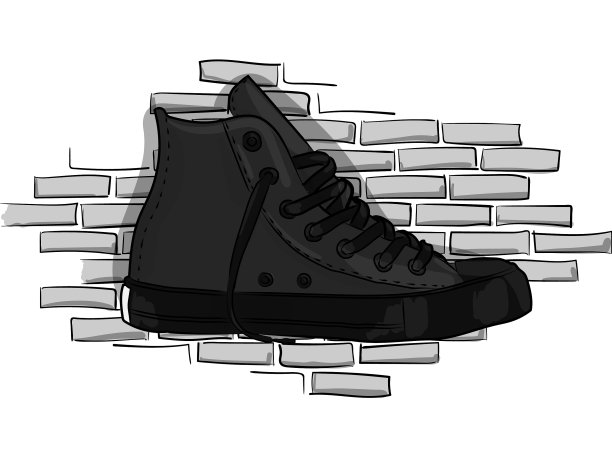 灰色的运动鞋在灰色的砖的背景图片下载