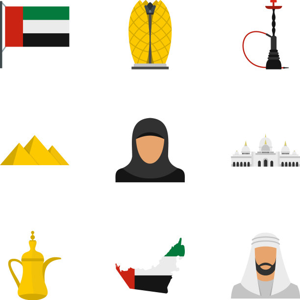 阿拉伯联合酋长国图标设置扁平风格图片下载
