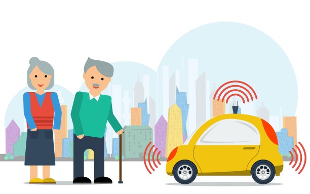 老年夫妇的自动驾驶汽车图片下载