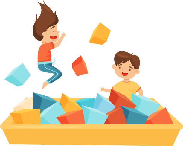 小男孩和小女孩在软绵绵的游泳池里玩图片下载