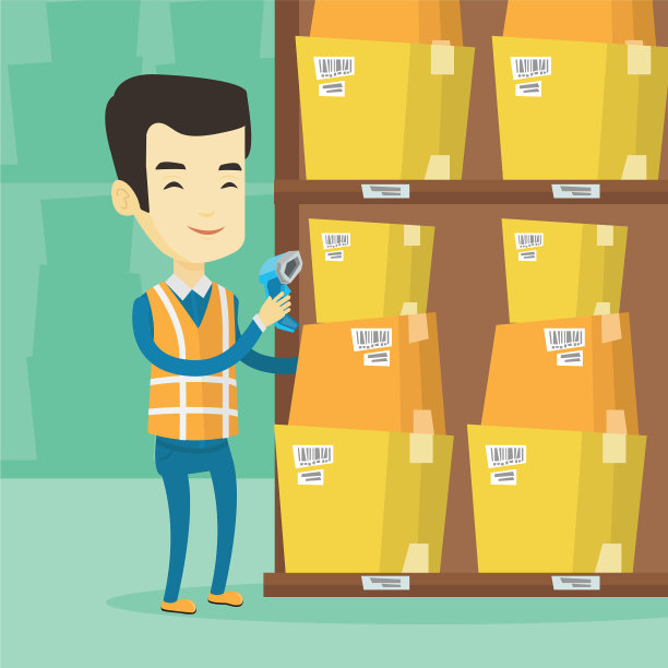 仓库工人在扫描盒子上的条形码图片下载