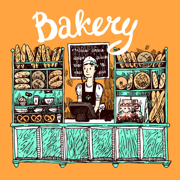 手绘面包店室内效果图图片下载