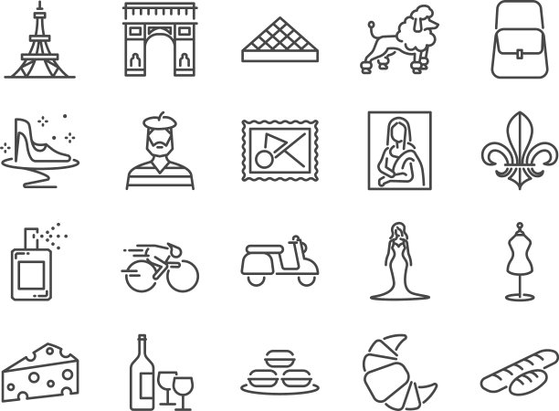 法国旅游标志套装图片下载