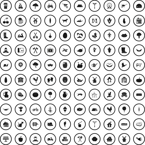 100个农场图标设置简单的风格图片下载