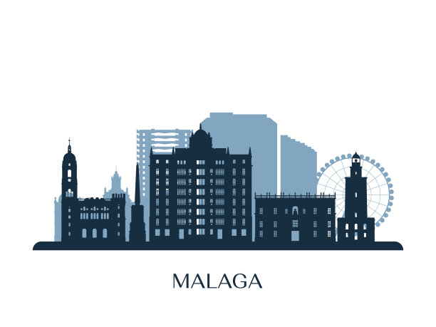 马拉加的天际线单色剪影图片下载