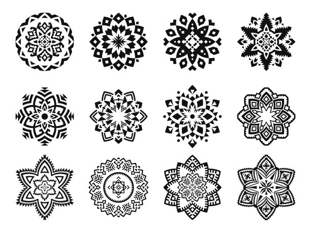 一套曼陀罗与圆形花卉几何图片下载