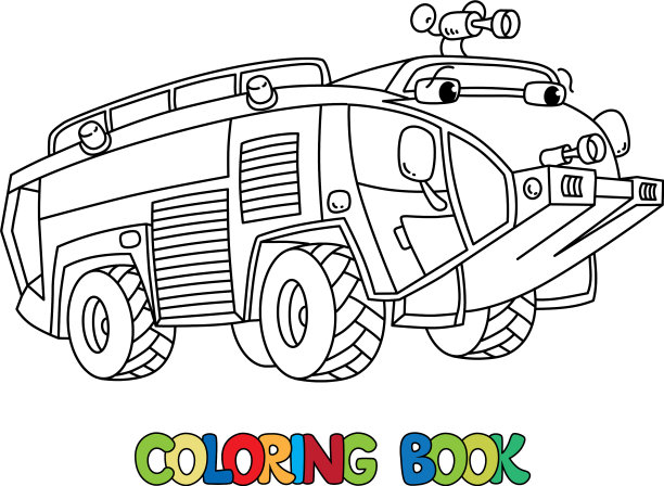 有眼睛的消防车或消防车涂色书图片下载