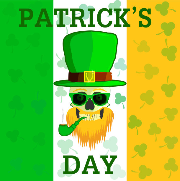 戴着绿眼镜和烟斗的爱尔兰小妖精头骨图片下载