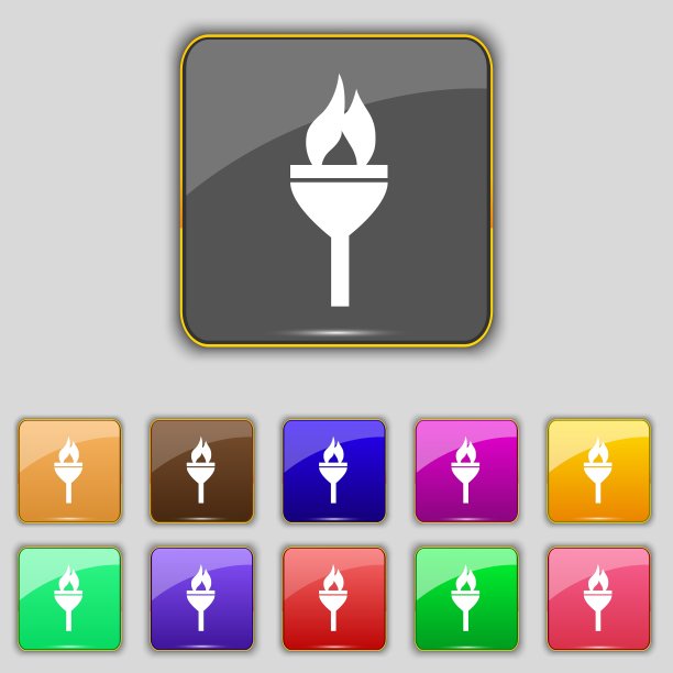 火炬图标标志设置为11个颜色的按钮图片下载
