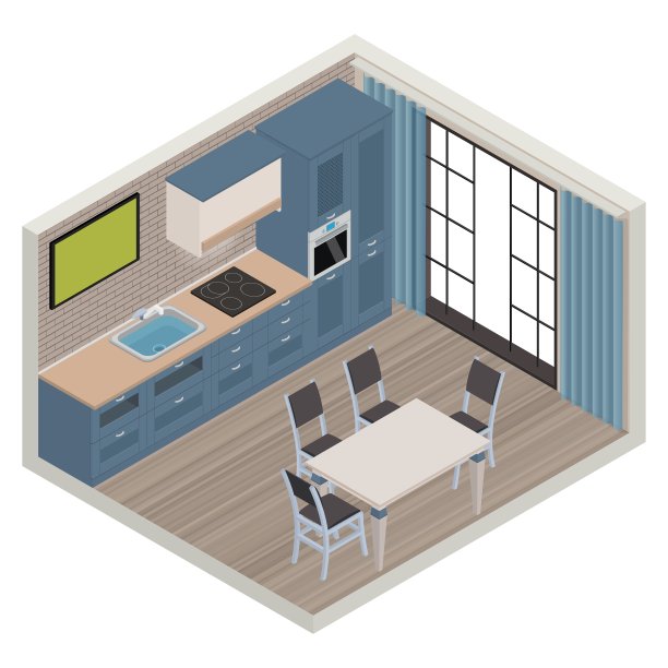 等距厨房内部图片下载
