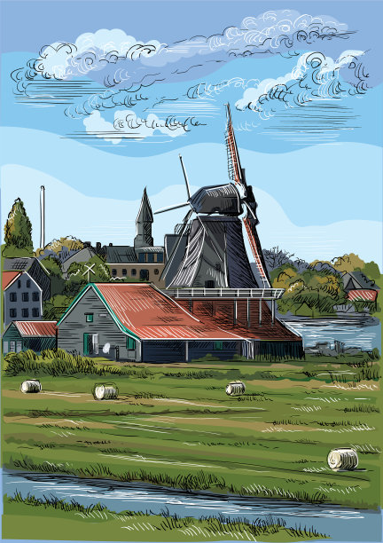 彩色手绘荷兰5图片下载