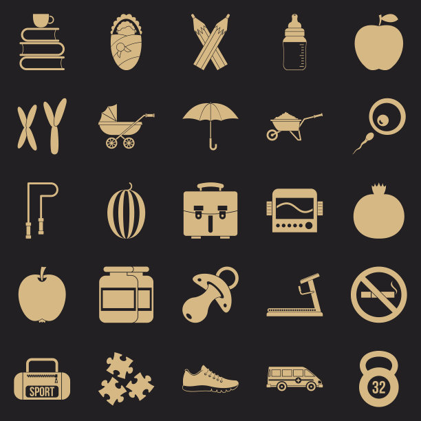 婴儿护理图标设置简单的风格图片下载