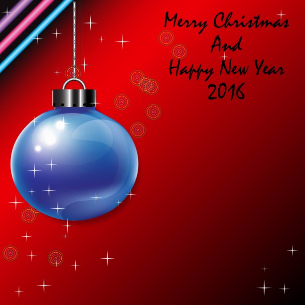 蓝色圣诞球，2016年新年快乐图片下载