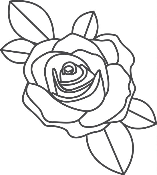 带叶的玫瑰剪影图片下载