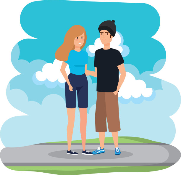 在路上的年轻夫妇化身的角色图片下载