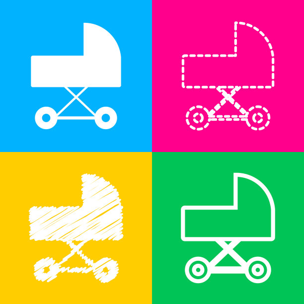 婴儿车标志四种风格的图标上图片下载