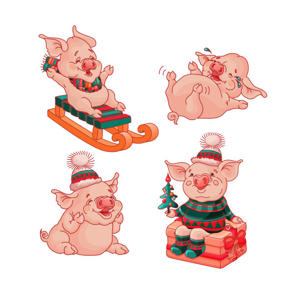 卡通风格的隔离猪套图片下载