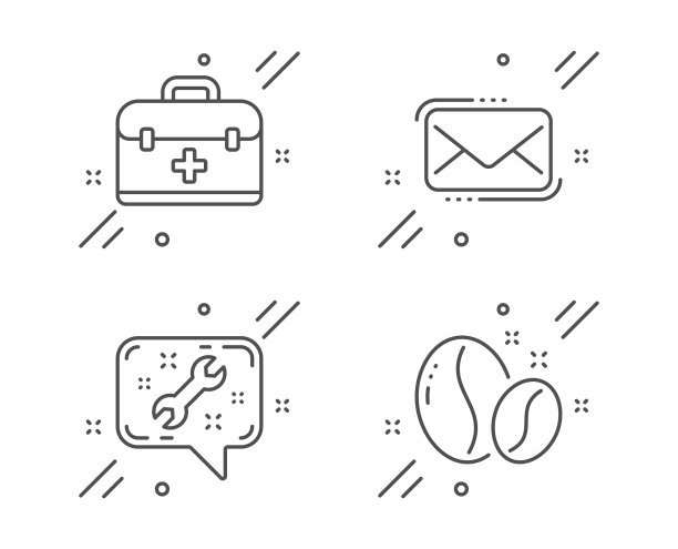 信使邮件扳手和急救图标设置图片下载