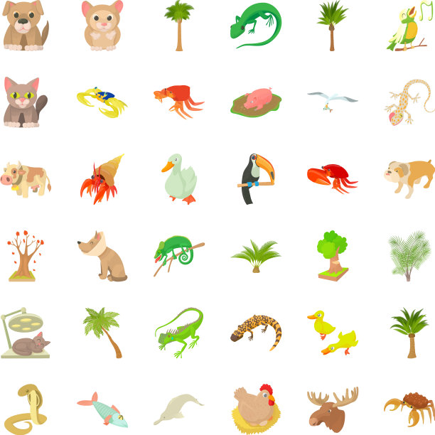 不同的动物图标设置卡通风格图片下载