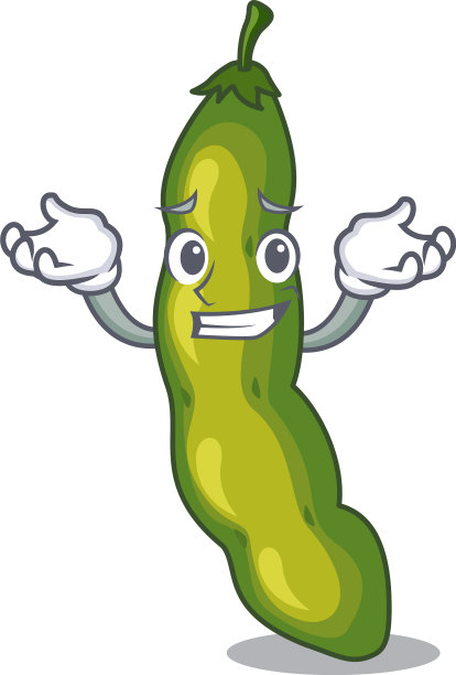 卡通中咧嘴笑的蔬菜豆荚绿豆图片下载
