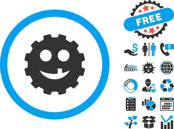 齿轮齿微笑平面图标与奖金图片下载