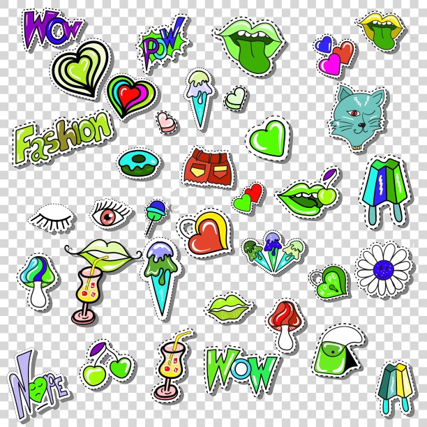 大女孩时装漫画风格补丁徽章图片下载