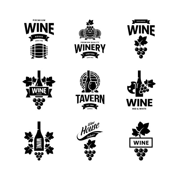 为酒馆收集现代葡萄酒隔离标志图片下载