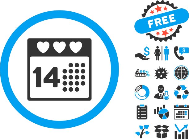 情人节爱情日扁平图标与奖金图片下载