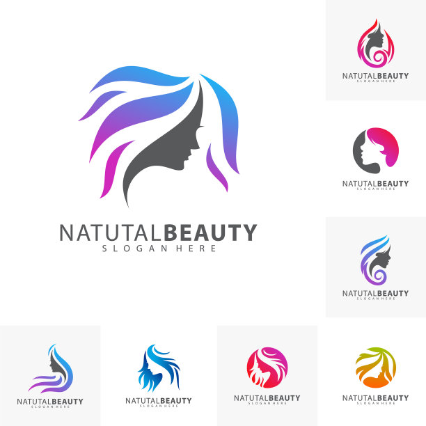 一套美丽的女人脸与头发标志设计图片下载