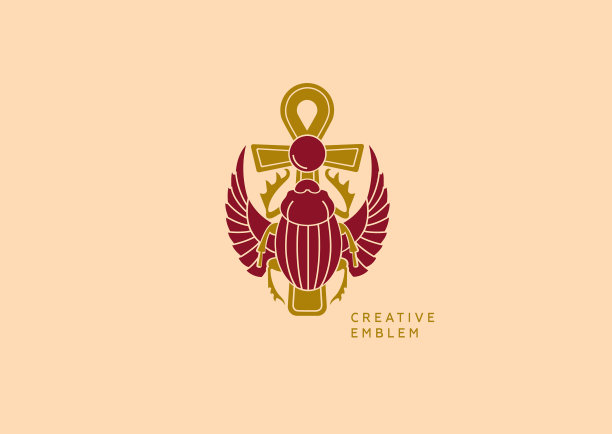 有翅膀的埃及圣甲虫上的创意徽章图片下载