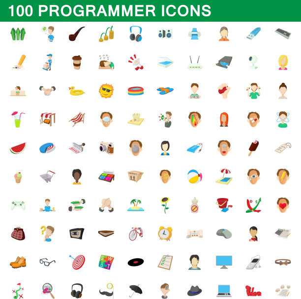 100位程序员设置卡通风格的图标图片下载