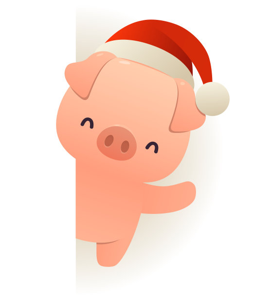 快乐有趣的猪在圣诞老人的帽子后面空白图片下载