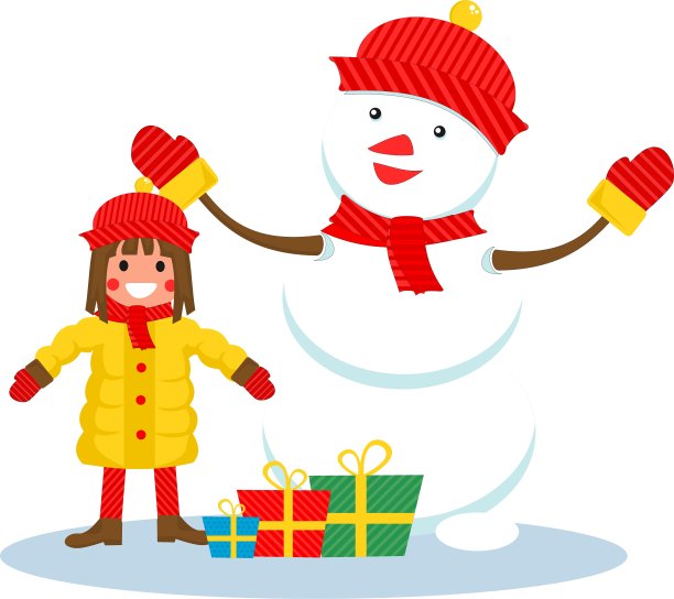 圣诞女孩和雪人图片下载