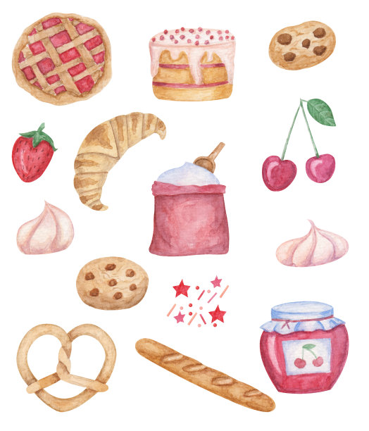 水彩糕点，浆果，奶油图片下载