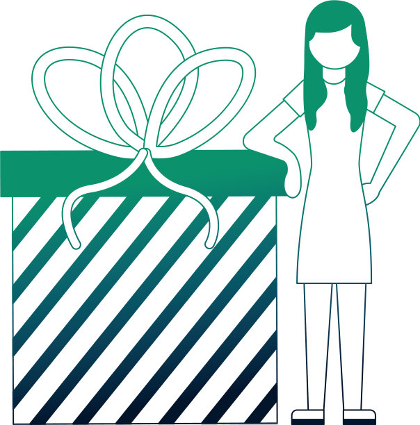 年轻女子与礼盒礼物图标图片下载
