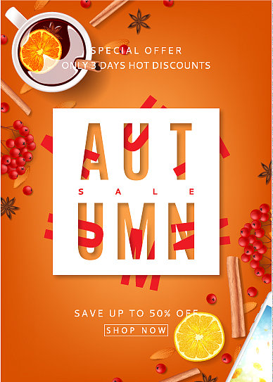 橙色漂亮的传单秋季销售图片下载