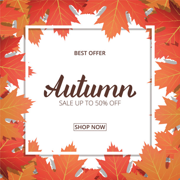 秋天的销售旗帜与枫叶的框架和图片下载