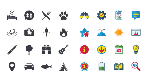 一套旅行远足和露营图标图片下载