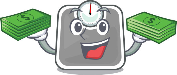 把钱袋的重量scala放在吉祥物的桌子上图片下载