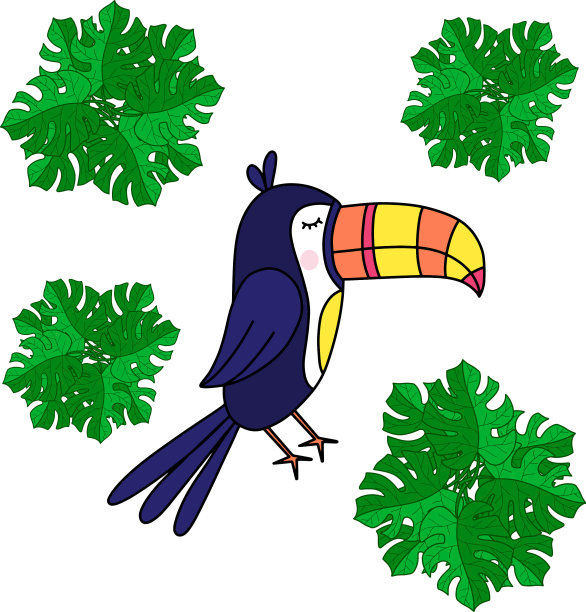 有热带叶子的巨嘴鸟图片下载