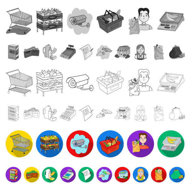 超市和设备平面图标设置图片下载