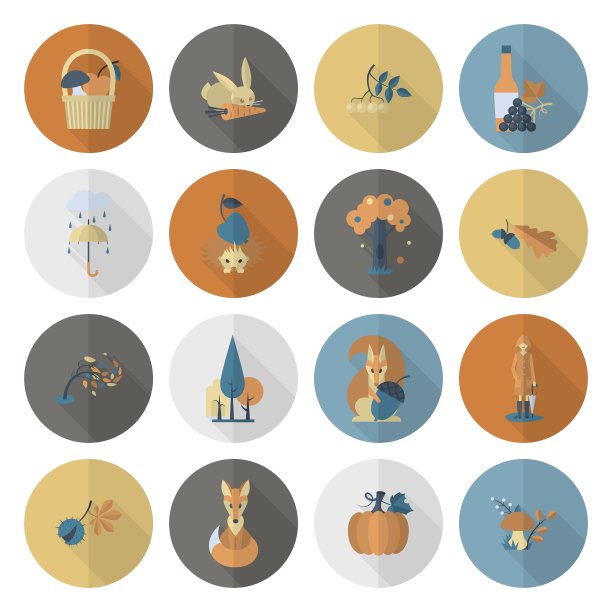 一套平坦的秋天图标图片下载