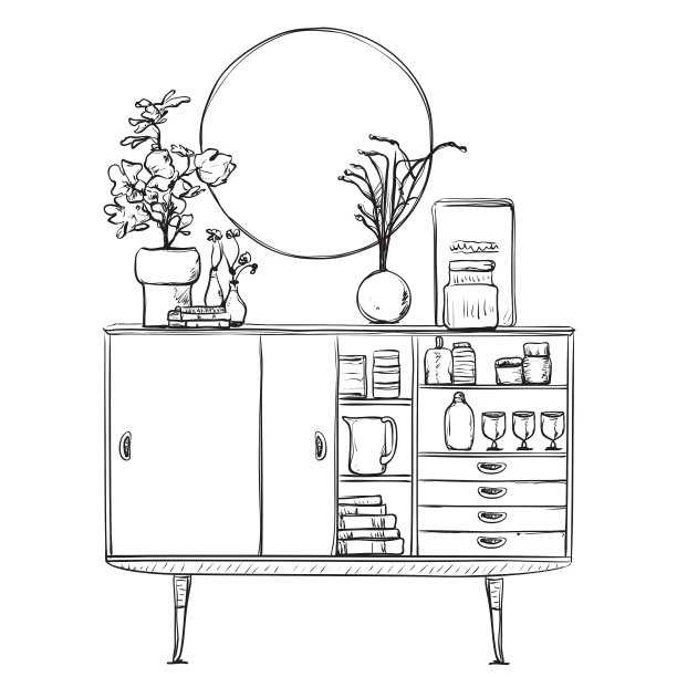 手绘碗柜家具图片下载