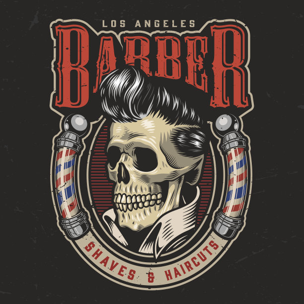 多彩的理发店圆形标志图片下载